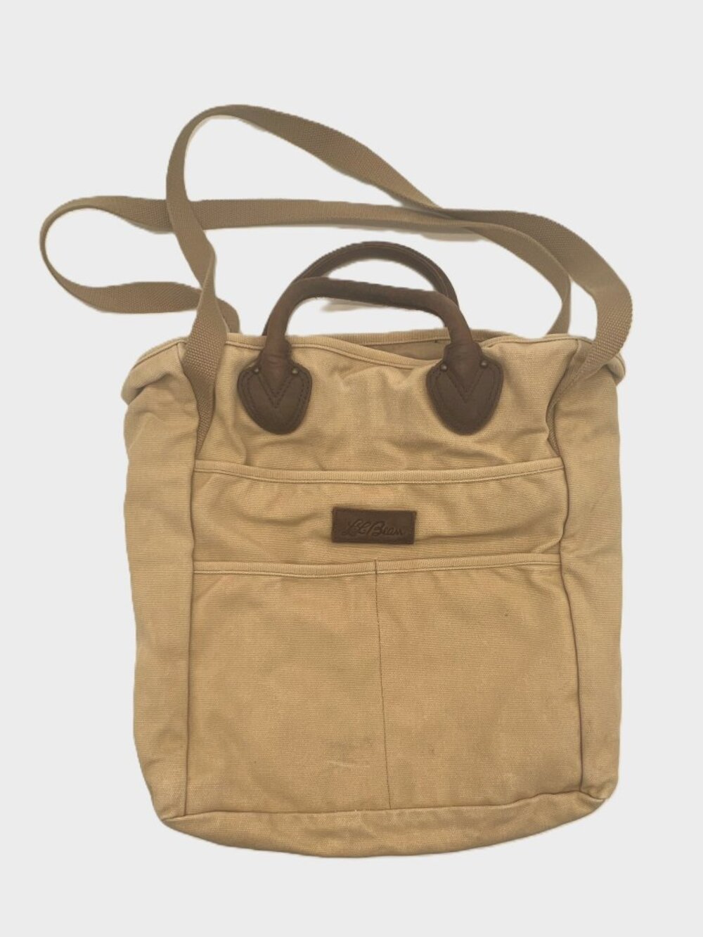 L.L. Bean Stonington Daily Carry Tote Canvas Leather Work Laptop Bag Khaki Gorp